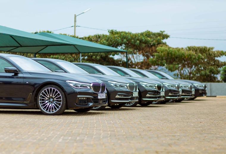 New cars lined up at a dealership