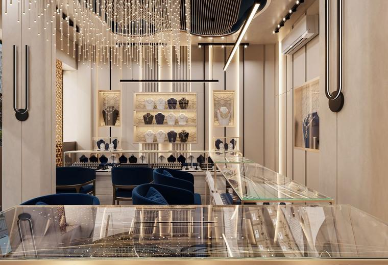 Jewellery displayed in a store cabinet